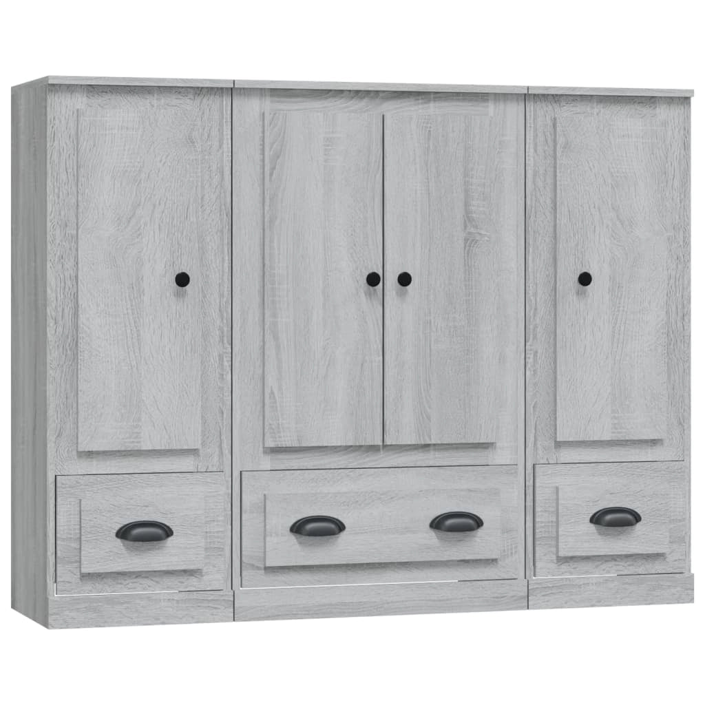Buffet credenza cassettiera armadio mobile contenitore organizer per cucina soggiorno salotti 3 pezzi legno ingegnerizzato Sonoma grigio 02_0037178