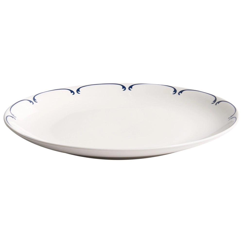 Set da 24 pezzi di stoviglie in porcellana con bordi decorativi finitura smalto trasparente bianco e blu per cucina e sala da pranzo