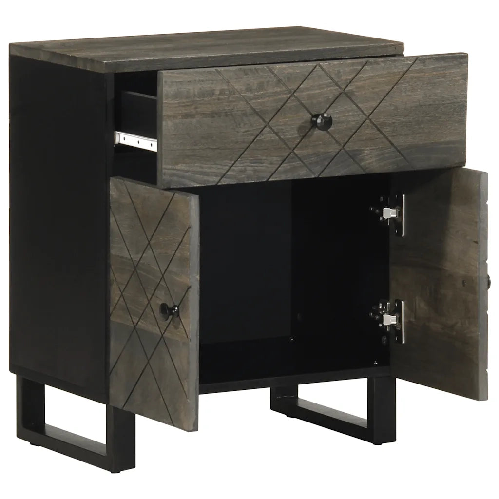 Comodino-Tavolino da notte Nero 50x33x60 cm in Legno Massello di Mango 860132