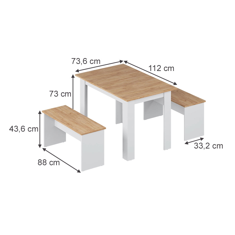 Vicco Gruppo panca ad angolo Rovere bianco/dorato 112 x 73.6 cm con 2 panche
