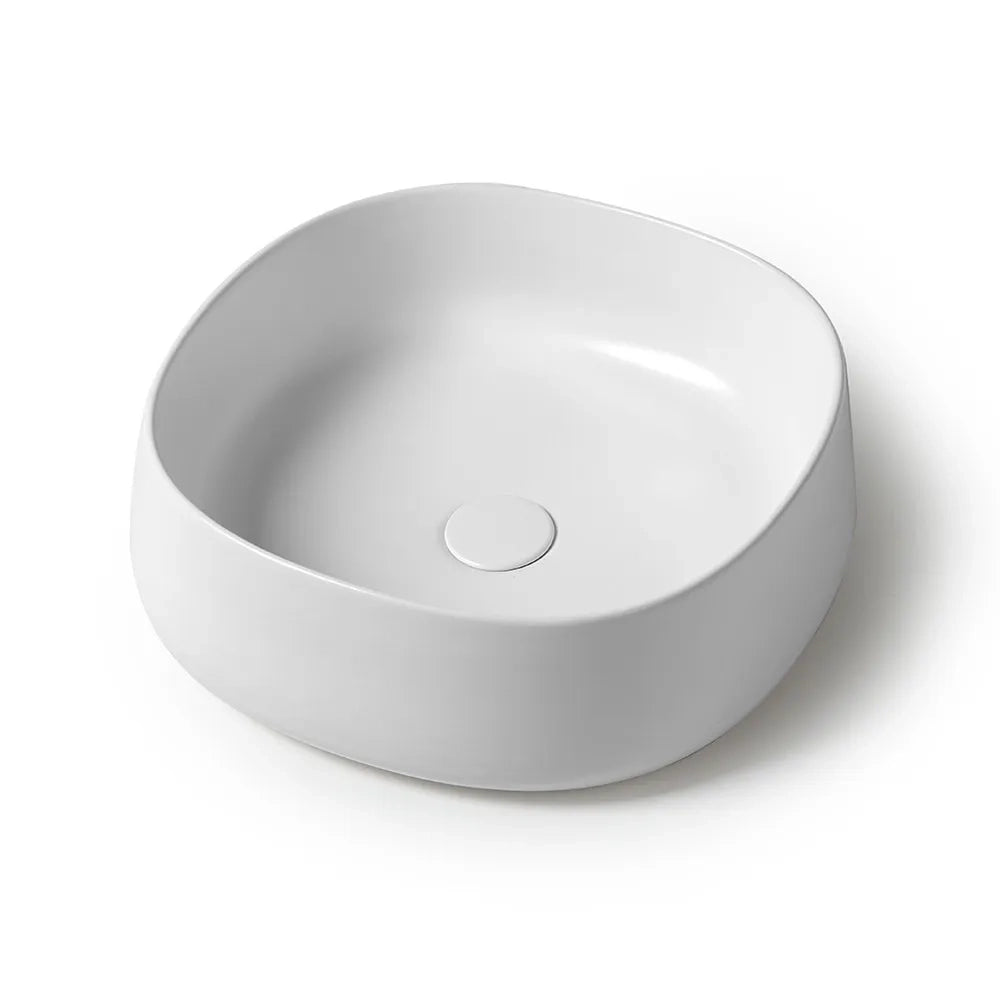 Lavabo da appoggio 42 cm con angoli stondati in ceramica bianco lucido  Milos