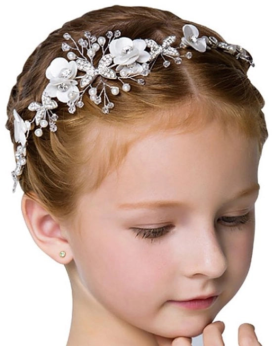 Diadema con Fiori Bianchi - Accessorio di Sposa per Bambini - Fidanzata/Principessa - Fascia Capelluta - Accessorio di Matrimonio Tendenzioso - Elegante e di Stile