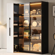 Vetrina moderna con LED e anta in vetro; 110;5 x 35 x 160 cm; MDF e vetro; nero e bianco