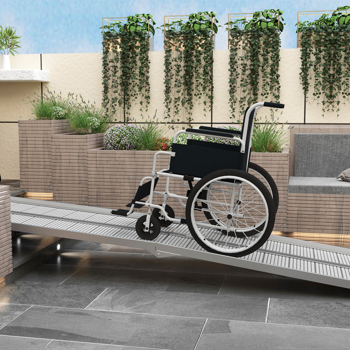 Rampa per Sedia a Rotelle e Scooter per Disabili 305x73.5x5 cm Pieghevole e Antiscivolo in Alluminio Argento
