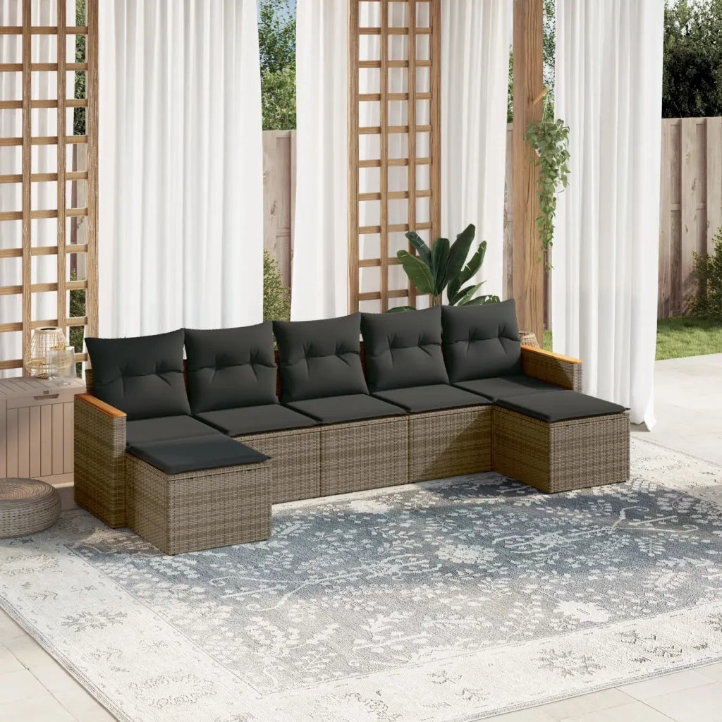 Set Divani da Giardino 7 pz con Cuscini Grigio in Polyrattan 3258637