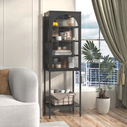 Vetrina a parete in acciaio e vetro con anta con serratura e 3 ripiani regolabili per cucina e garage nero 160 × 50 × 35 cm