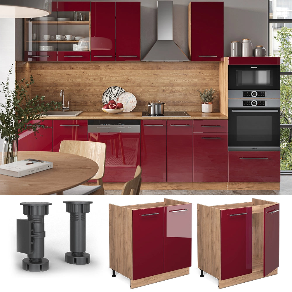 Vicco Mobile lavello cucina Rosso bordeaux lucido 80 cm senza piano di lavoro