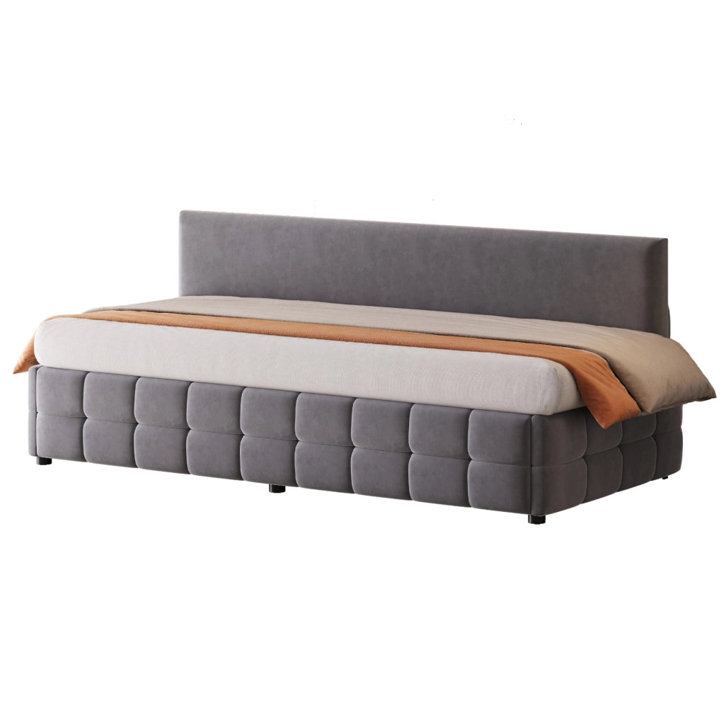 Letto singolo imbottito con contenitore idraulico 90 x 200 cm grigio