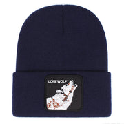 Berretto ricamato LONE WOLF, lavorato a maglia con risvolto, colore blu