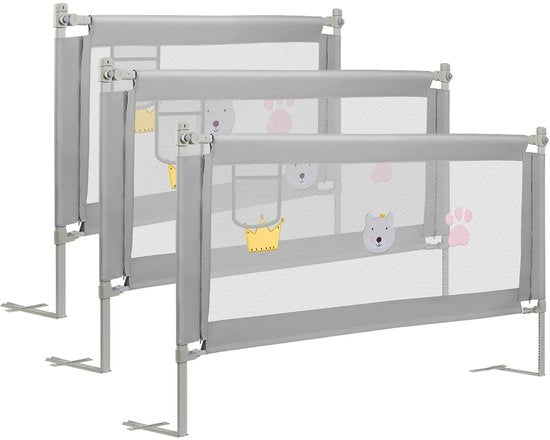 Kit di lettino 3 pezzi - Universale - Lunghezza estensibile - Flessibile - Grigio con rete di protezione - Bordo del letto - Parete del letto - Sostegno del letto - 150 CM + 2 x 180 CM
