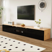 OKWISH Mobile TV con 3 Ante e LED, Montaggio a Terra o Parete, Stile Moderno, per Soggiorno, MDF, Nero e Legno, 180 x 35 x 30 cm