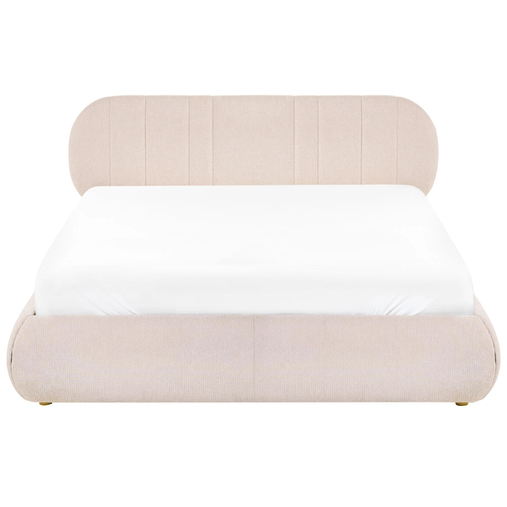 Letto matrimoniale imbottito con struttura a molle a sollevamento trapuntato 160 x 200 beige chiaro e contenitore sollevabile