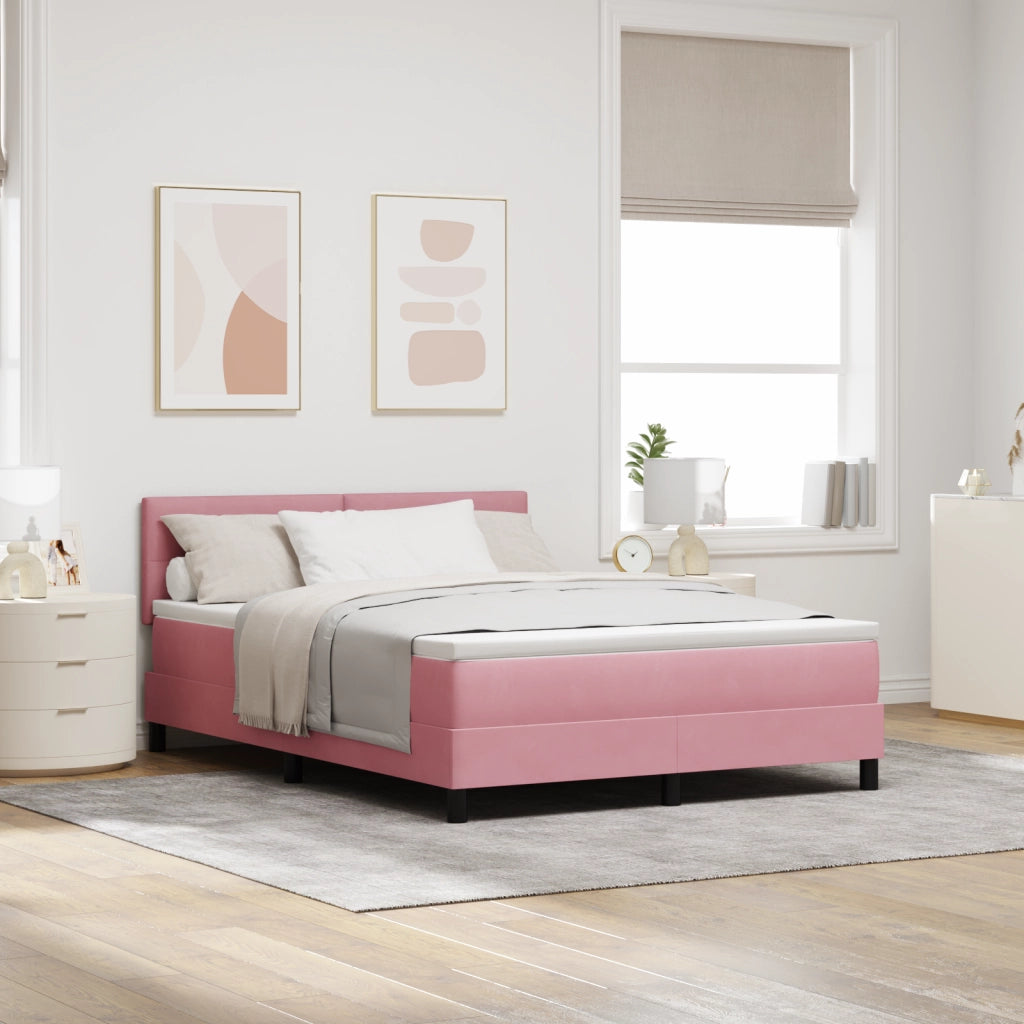 Rete a molle con materasso e LED Rosa 140x200 cm Velluto