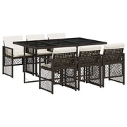 Set da Pranzo da Giardino 7pz | Set Salotto da Giardino con Cuscini in Polyrattan Marrone