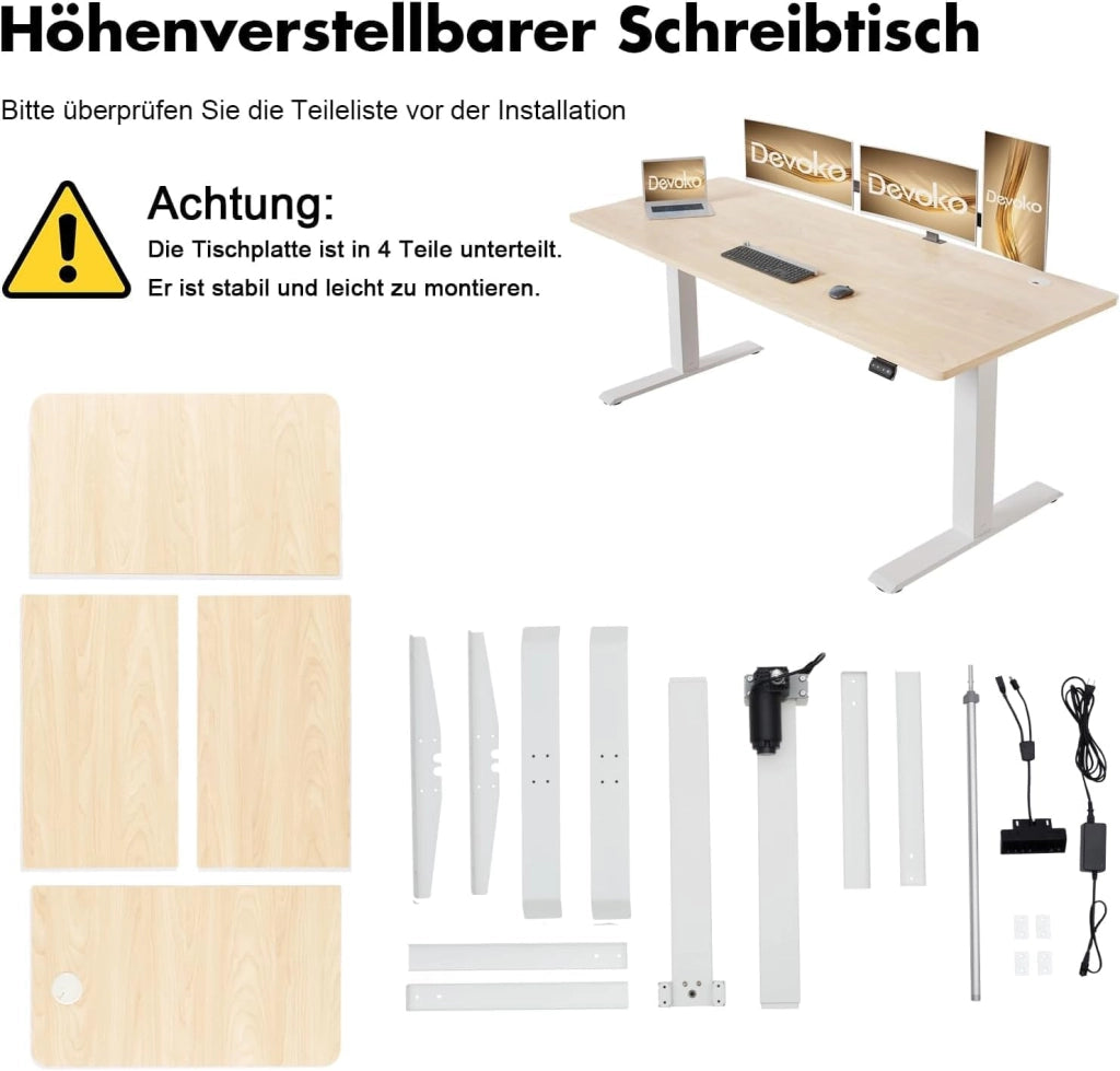 Scrivania regolabile in altezza, 140 x 60 cm, con vaschetta per cavi, altezza elettrica, stabile, scrivania per computer, memoria a 2 funzioni, seduta ergonomica in acero