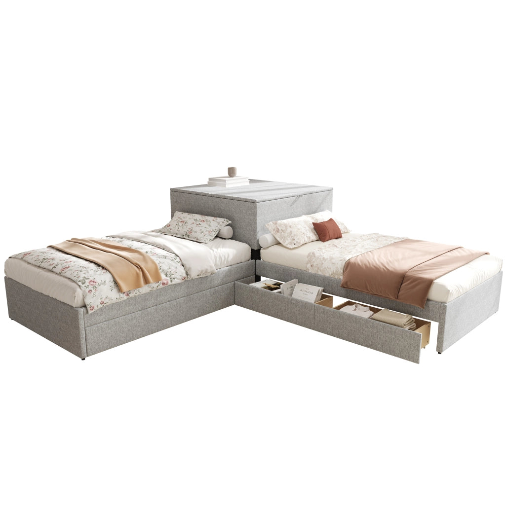 Letto ad angolo 90x200 cm con letto estraibile e contenitore
