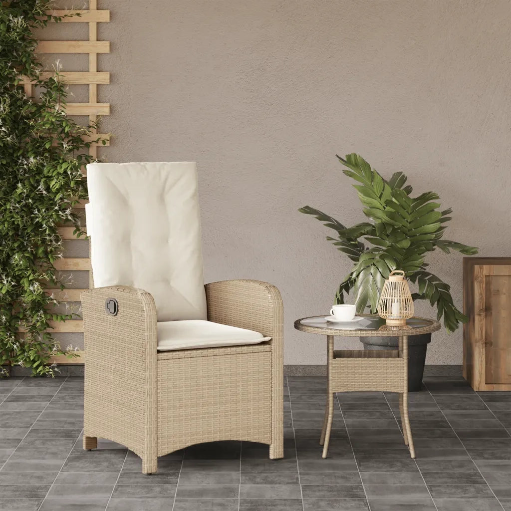 Sedia Reclinabile da Giardino con Cuscini Beige in Polyrattan 365164