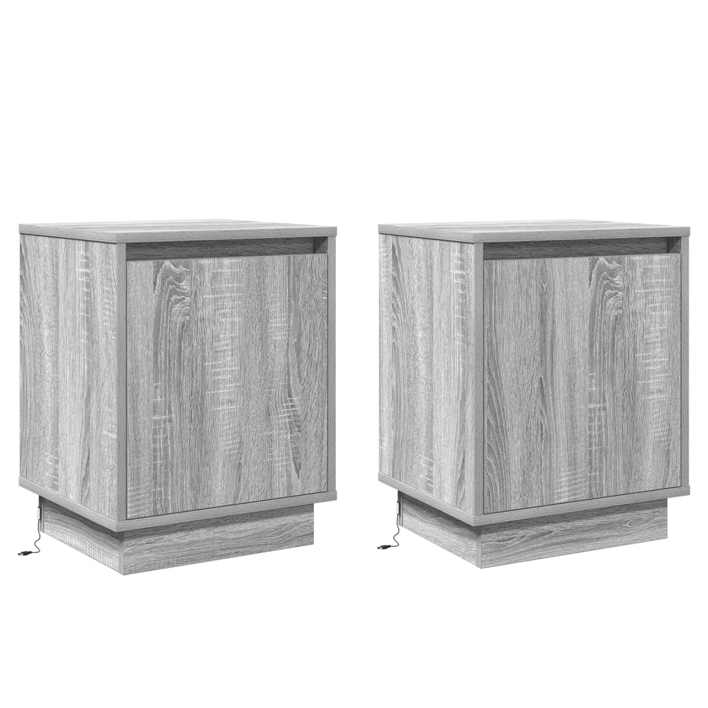 Comodini con luci LED 2 pezzi Grigio Sonoma 39x34,5x50 cm