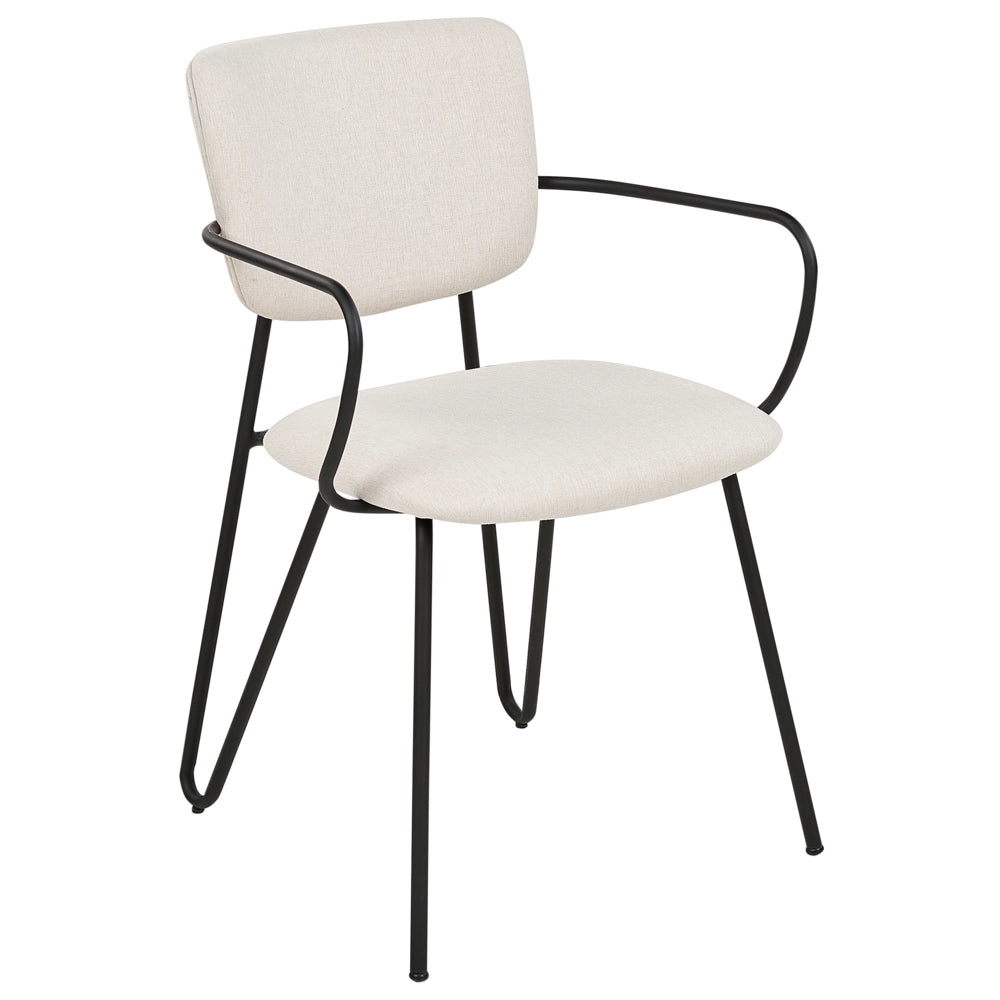 Set di 2 sedie da pranzo Rivestimento in tessuto strutturale in poliestere bianco crema Gambe in metallo nero Schienale curvo senza braccioli Design moderno e contemporaneo