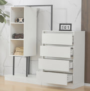 Armadio contenitore bianco con 4 cassetti e vani aperti, 140×40×135 cm