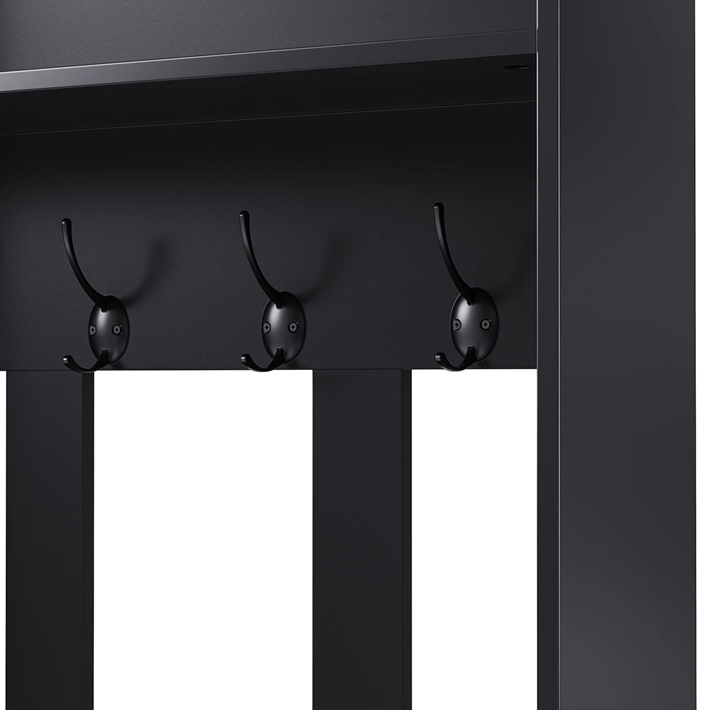 Armadio d'ingresso con panca - Xylo - 100??180??35 cm - Nero - 4 ganci, porte e cassetti