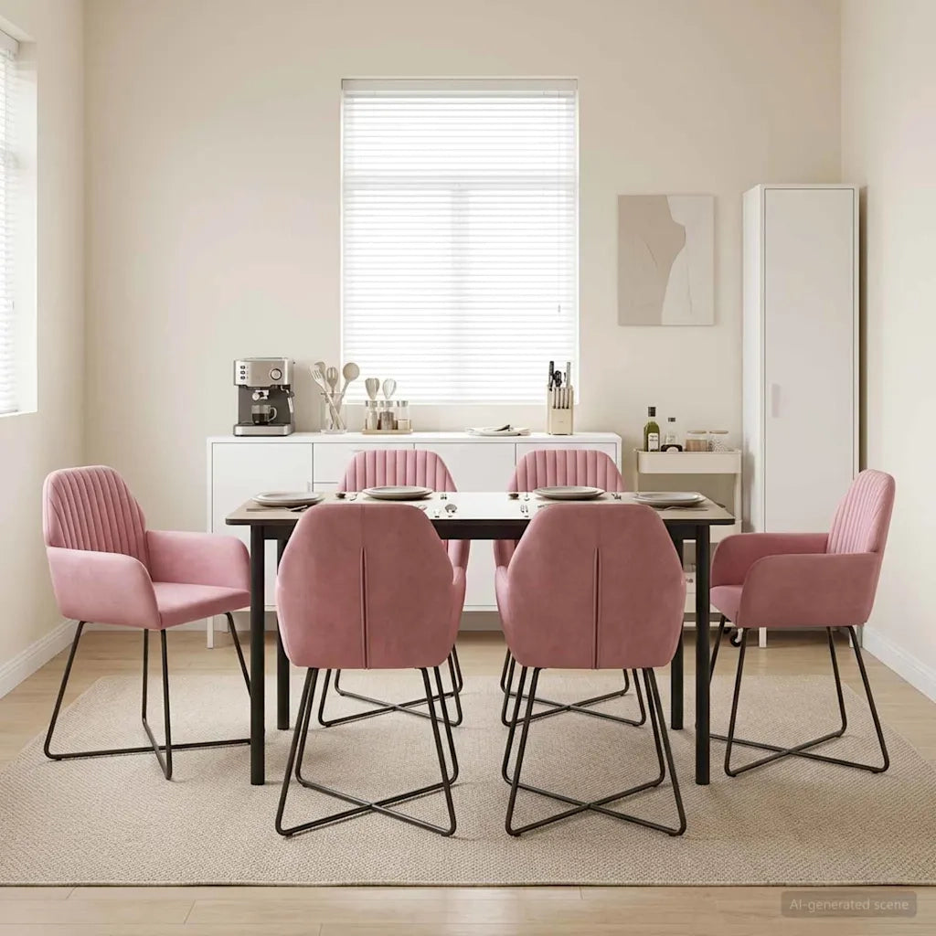 Sedie da pranzo 6 pcs Velluto (V) Rosa 55 x 50 x 84 cm 3428386