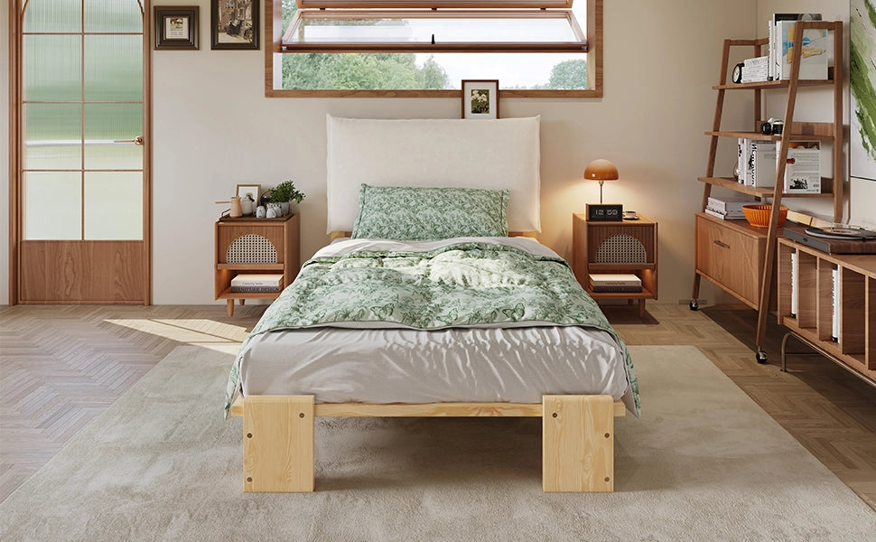 letto imbottito legno e tessuto naturale 90x200 cm