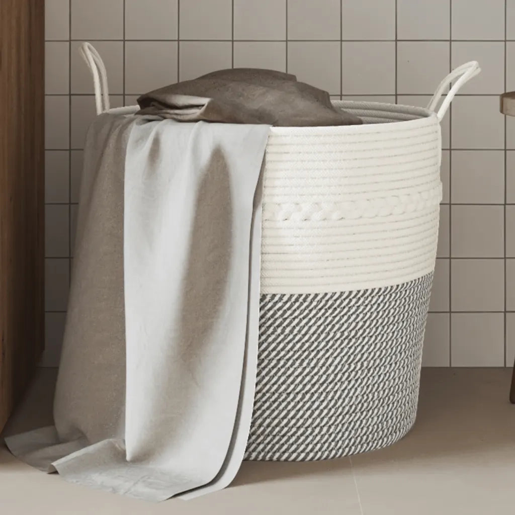 Cestino Portaoggetti Grigio e Bianco ?43x38 cm in Cotone CFW9208164