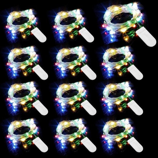 12 cavi di illuminazione con 20 led su batterie, 2 m di filo di rame, impermeabili per decorazioni DIY, festa di matrimonio, festival e decorazioni multicolore