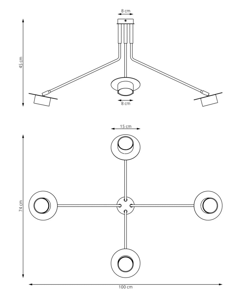 Plafoniera Minimal Cerere Acciaio Nero 4 Luci Gx53 Ip20