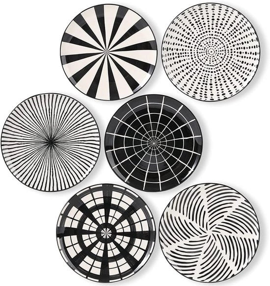 Set di 6 piatti da dessert in ceramica nera - per frutta, antipasti e colazione - 20,3 cm