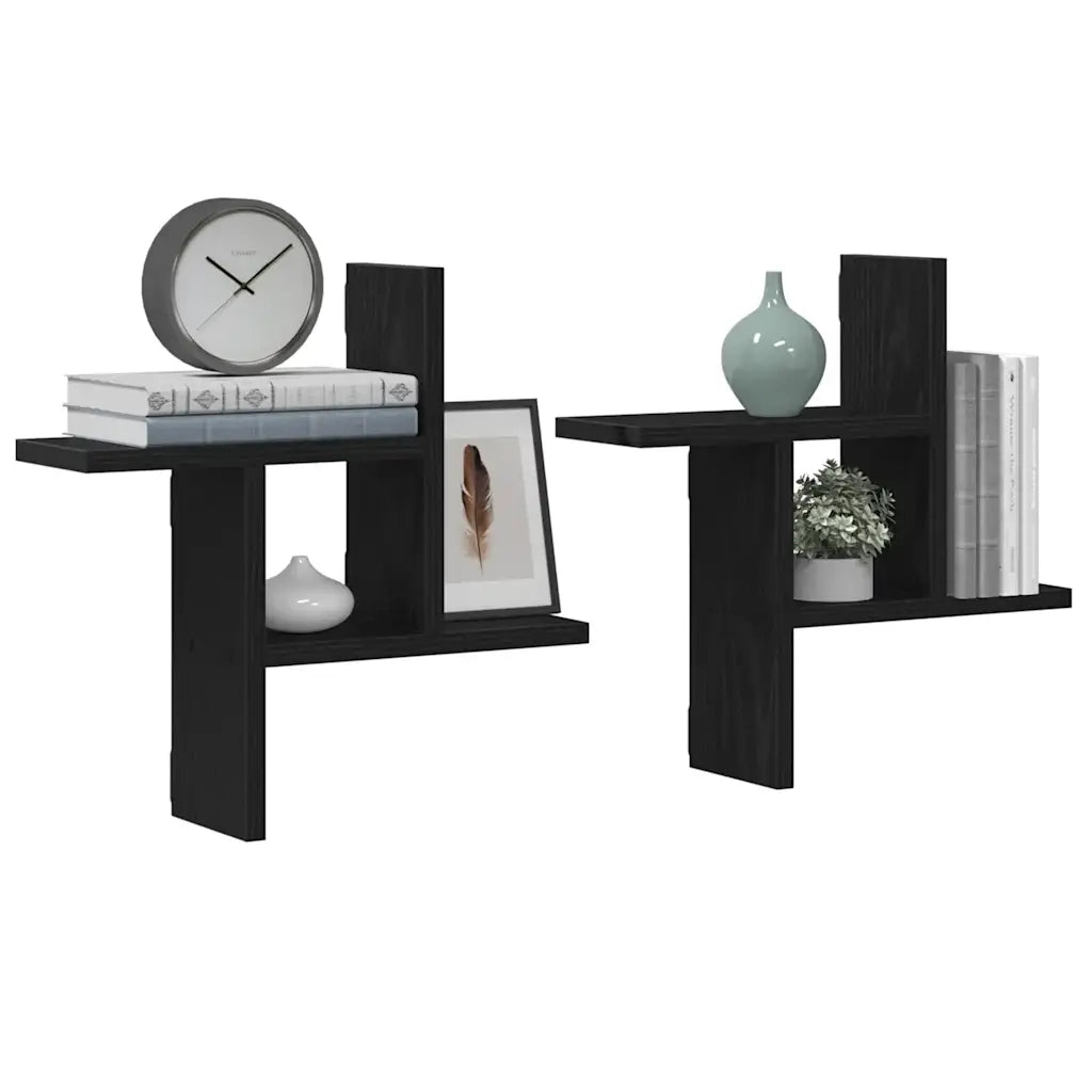 Mensole da Parete 2pz Rovere Nero 38x12x38 cm in Truciolato 868067
