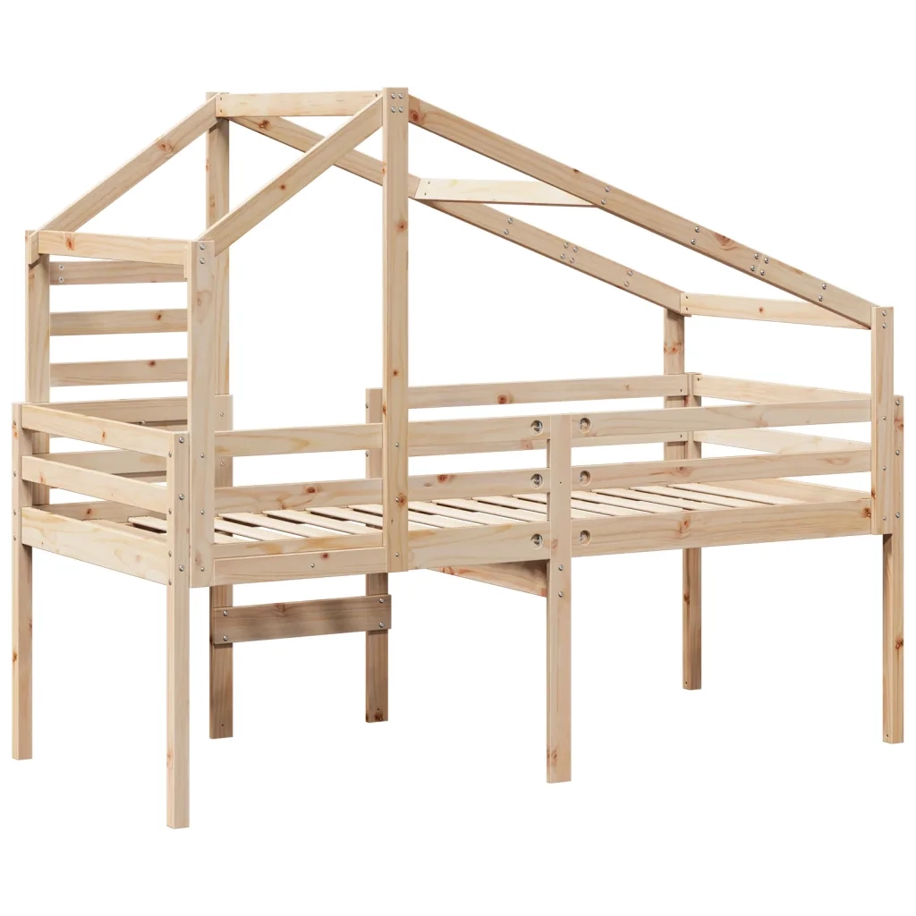Letto a Soppalco con Tetto 90x190 cm Legno Massello di Pino