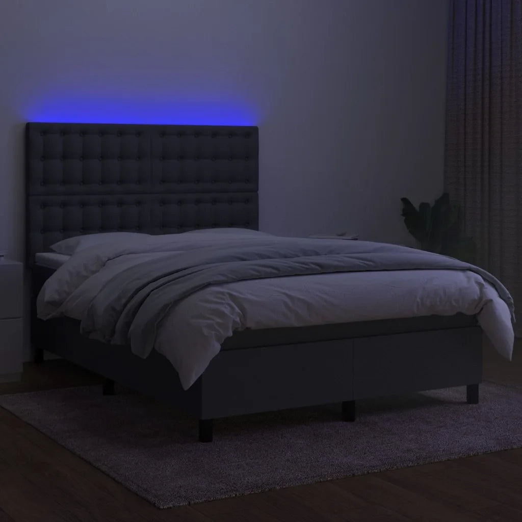 Letto a Molle Materasso e LED Grigio Scuro 140x200cm in Tessuto 3135198