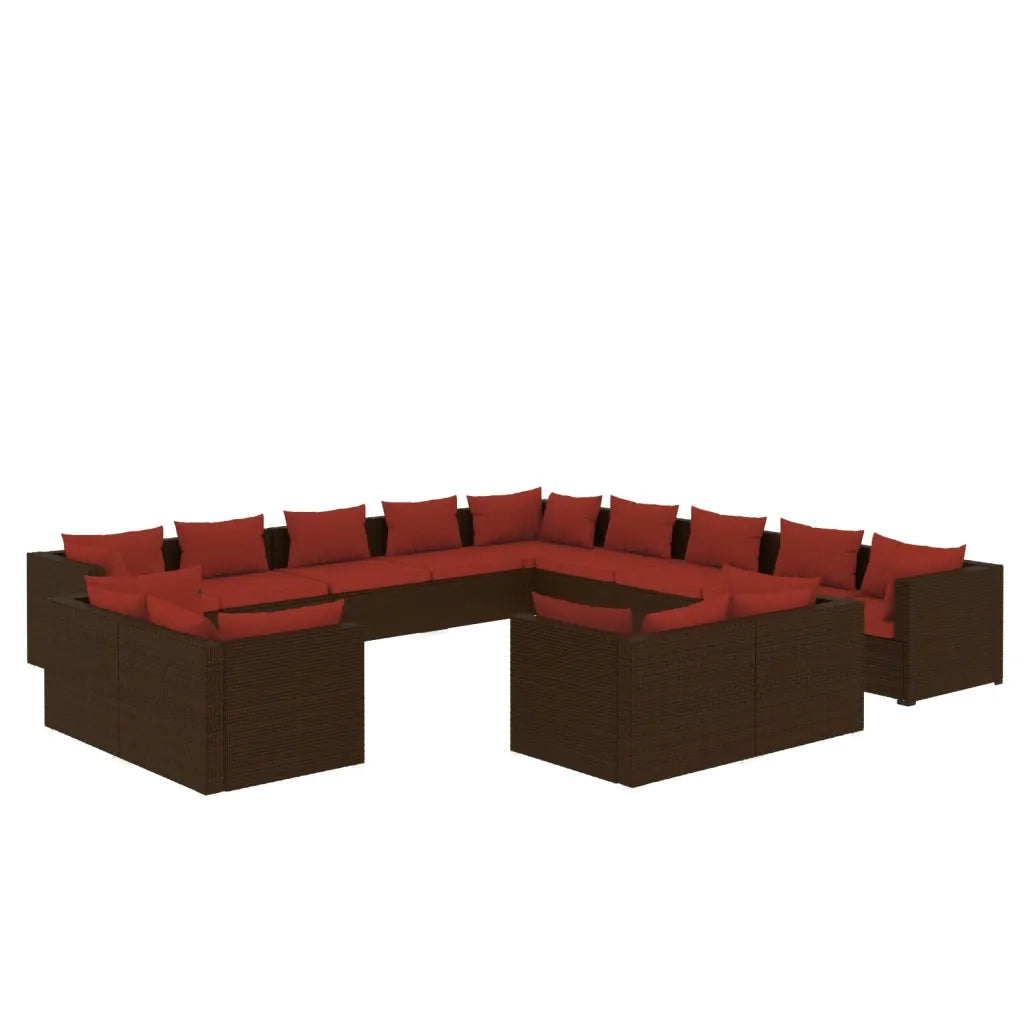 Set Divani da Giardino 13 pz con Cuscini in Polyrattan Marrone 3102907