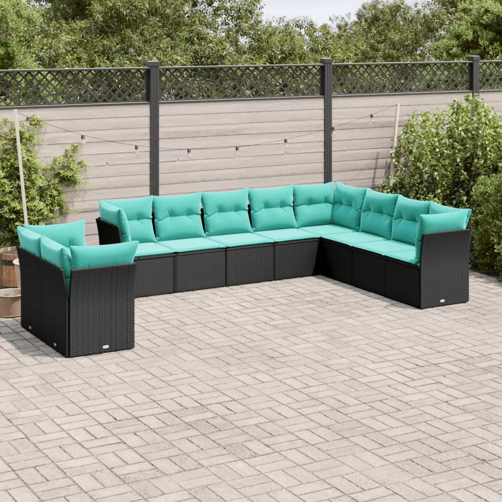 Set Divani da Giardino 10 pz con Cuscini Nero in Polyrattan 3217857