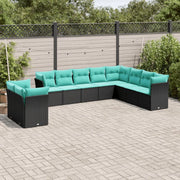 Set Divani da Giardino 10 pz con Cuscini Nero in Polyrattan 3217857