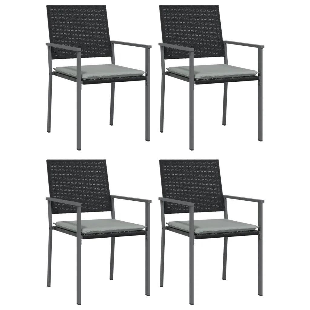 Sedie da Giardino con Cuscini 4 pz | Sedie da Esterno Nere 54x62,5x89 cm Polyrattan