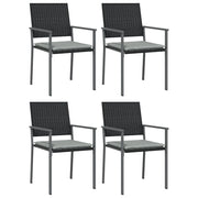 Sedie da Giardino con Cuscini 4 pz | Sedie da Esterno Nere 54x62,5x89 cm Polyrattan