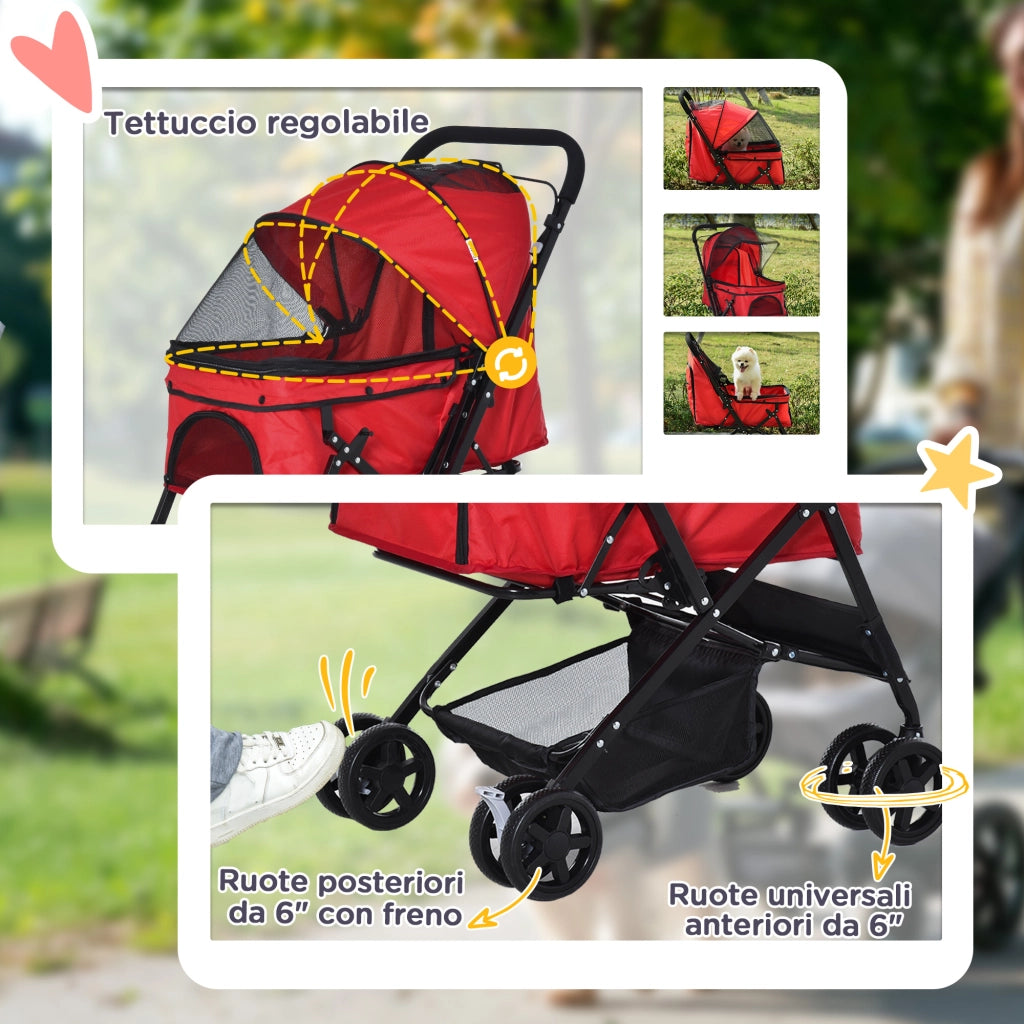 Passeggino per Cani Piccoli Pieghevole ¨C zephmum ¨C Rosso 76.5x52x95cm