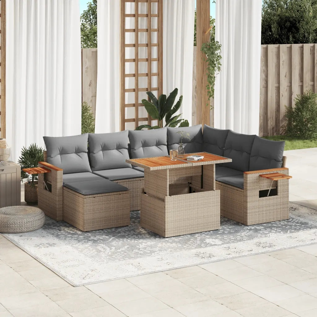 Set Divano da Giardino 8 pz con Cuscini Beige in Polyrattan 3273635