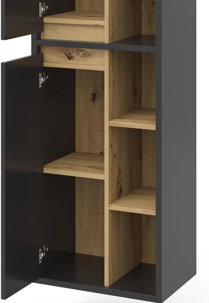 Armadio per il bagno Viola, Antracite, 50 x 170 cm con ante e vani a giorno, adatto al montaggio a parete e combinabile con altri mobili Viola