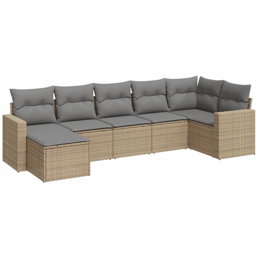 Set Divani da Giardino 7 pz con Cuscini Beige in Polyrattan 3219269