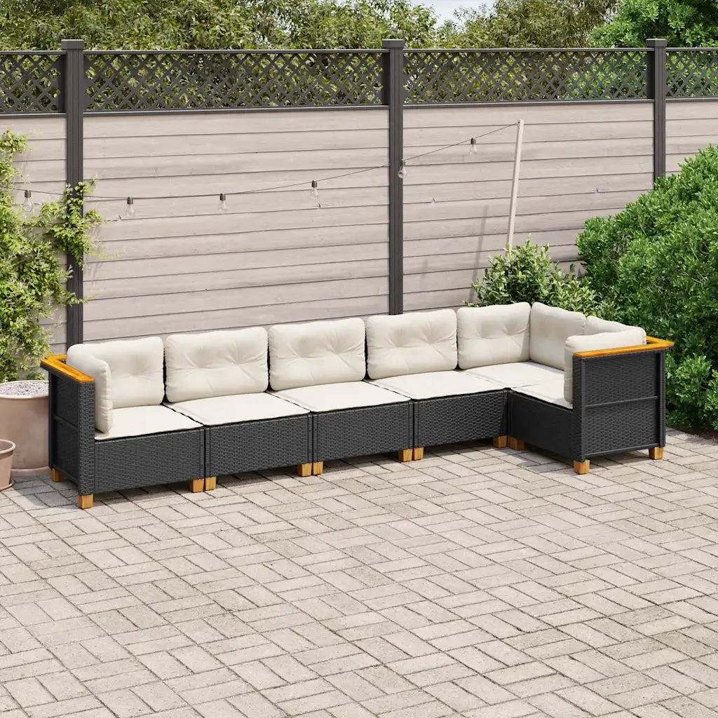 Set Divano da Giardino 6 pz | Set Salotto da Giardino con Cuscini Nero in Polyrattan