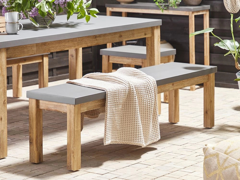 Panca da giardino per esterni in fibra di cemento con base in legno grigio a 3 posti 180 x 90 cm Mobili da giardino industriali moderni