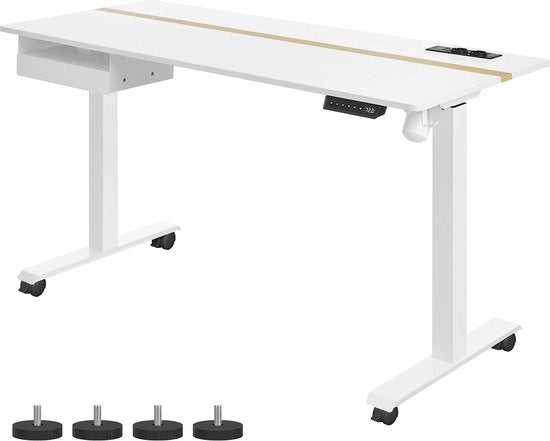 Scrivania elettrica con ruote, memoria di altezza con 4 posizioni, senza gradini, bianca, 60 x 140 cm