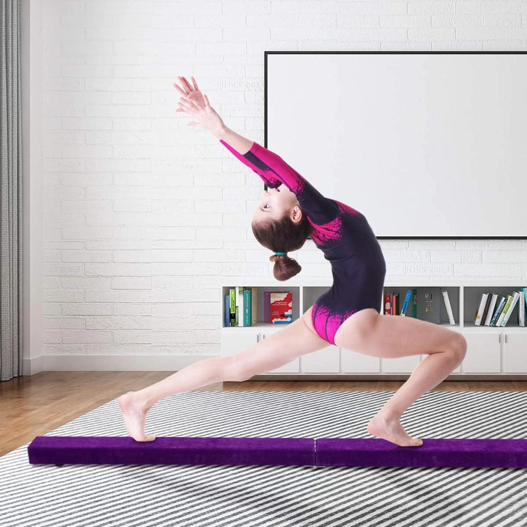 Trave da Ginnastica Equilibrio 210cm Telaio in Legno di Pino, Pieghevole per Allenamento Ragazzini a Casa, Piedini Antiscivoli
