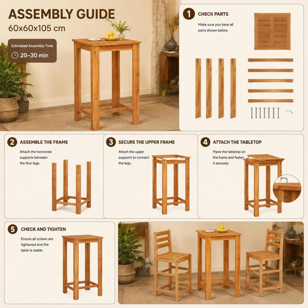 Garden Bar Table 60x60x105 Cm Solid Acacia Wood