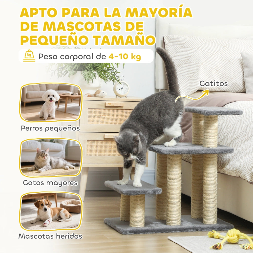 Scala per Gatti 3 Livelli Regolabile con Riscatore ¨C Zephmum ¨C Grigio 52x34,5x54 cm