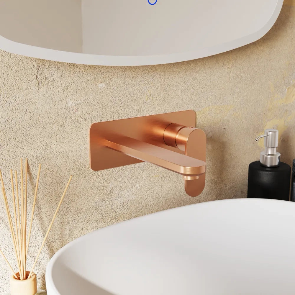 Miscelatore lavabo ad incasso placca squadrata rame spazzolato | Meryl